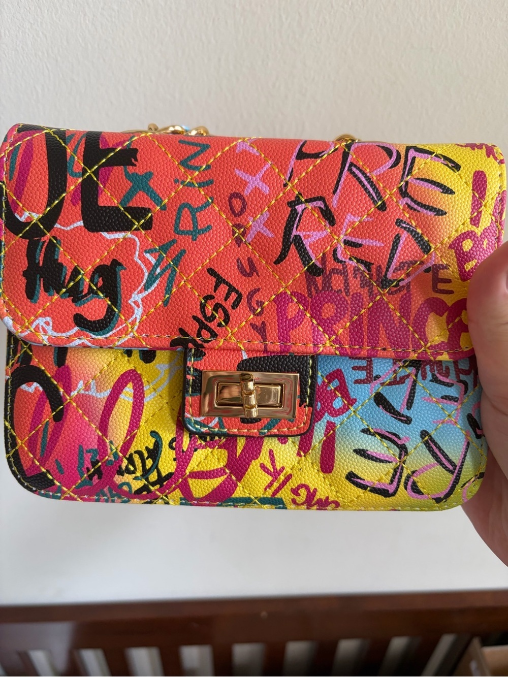 Vibrant Multicolor Graffiti Quilted Mini Crossbody Bag